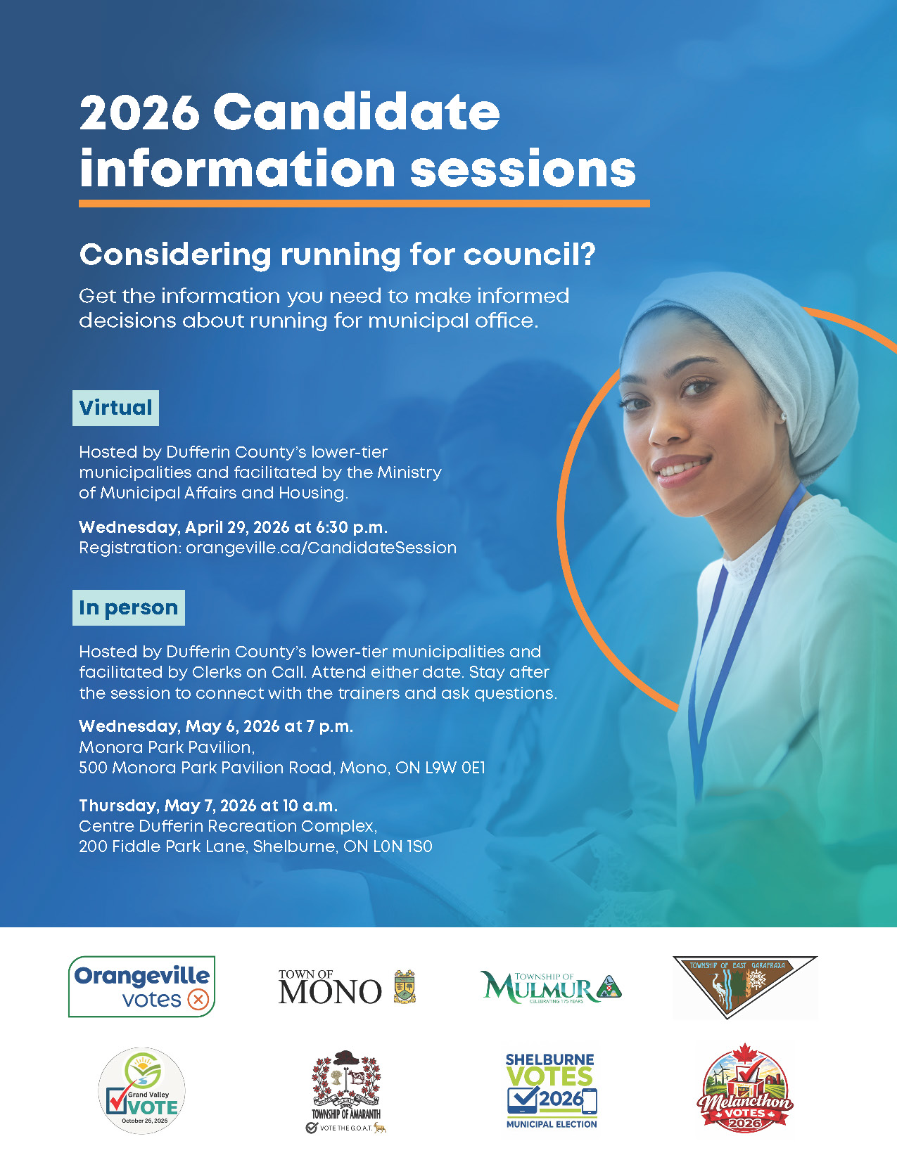 Joint 2026 Municipal Election Candidate Information Sessions Promotional flyer