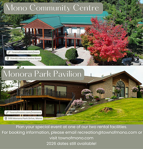Mono Community Centre and Monora Park Pavilion promotional graphic