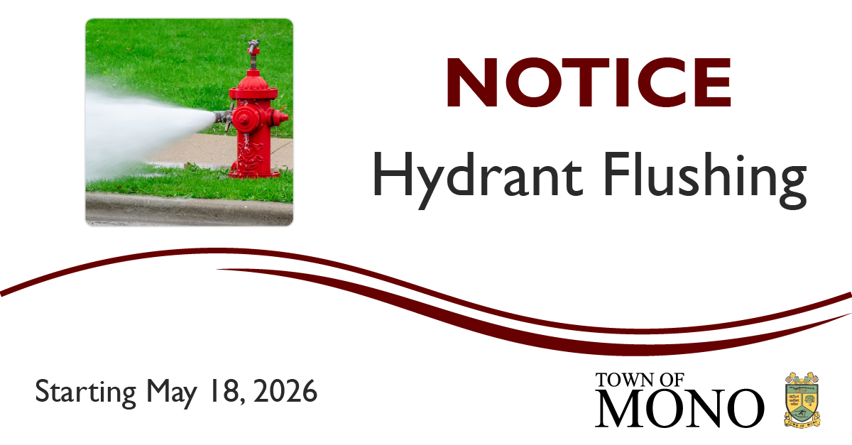 2026 May Hydrant Flushing Notice Graphic with a fire hydrant being flushed