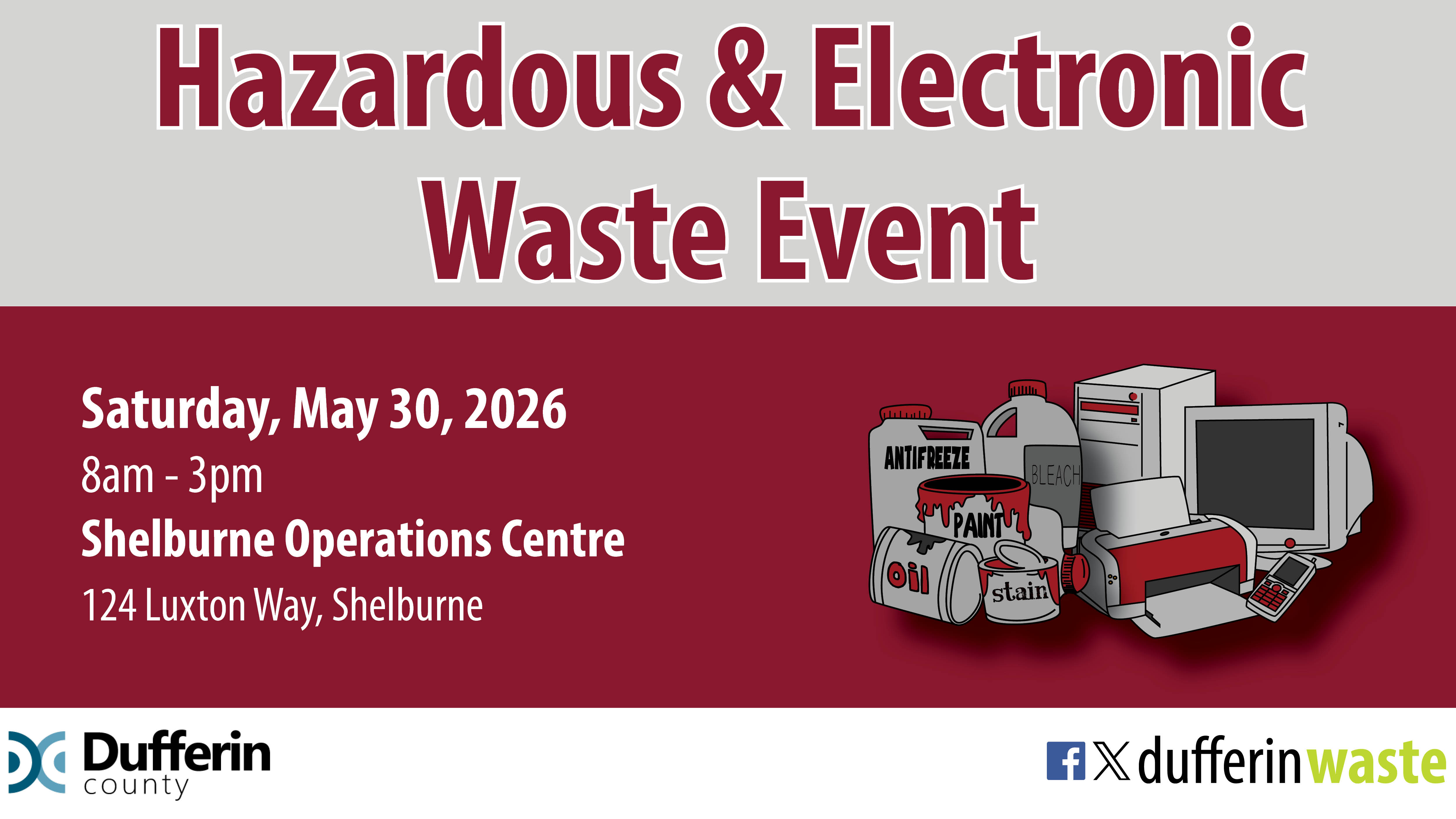 Hazardous and Electronic Waste Event on May 30, 2026 promotional graphic
