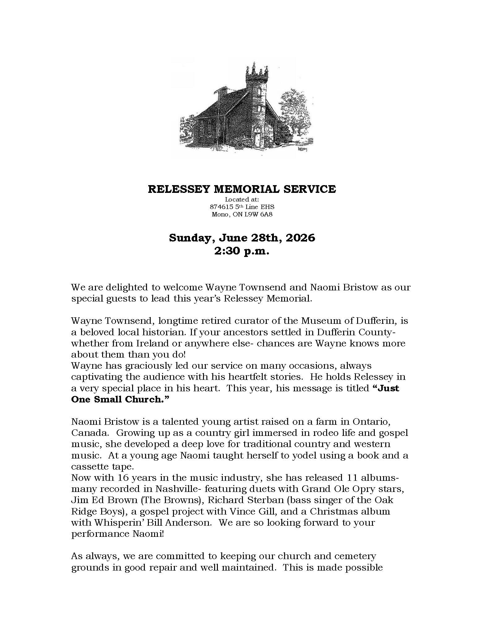 Relessey Memorial Service Promotional Service Poster, Page 1