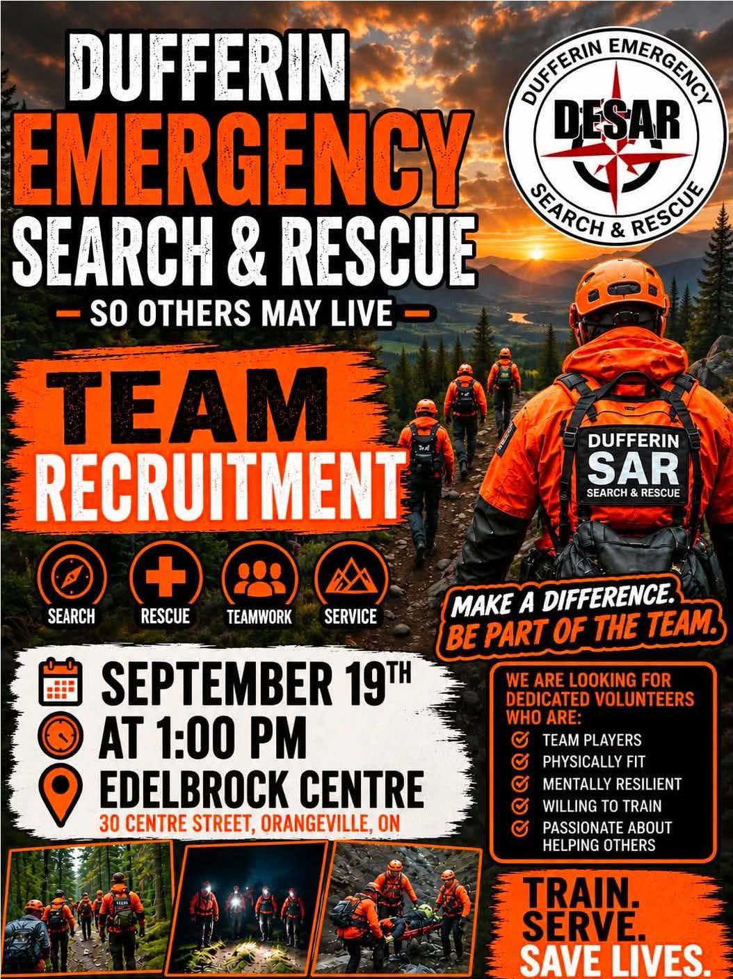 Dufferin Emergency Search & Rescue (DESAR) Team Recruitment promotional poster