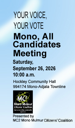 Your Voice, Your Vote Mono, All Candidates Meeting Presented by MC2 promotional graphic
