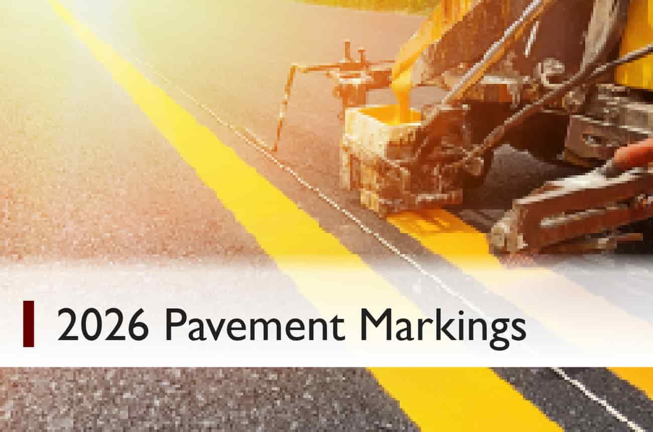 Pavement Markings being done on a road. Text: 2026 Pavement markings