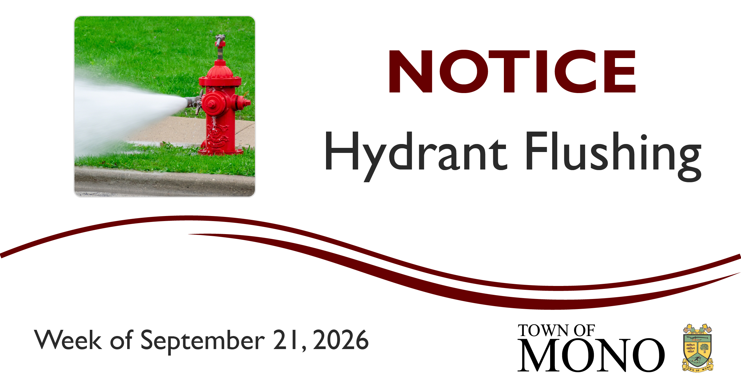 Hydrant Flushing notice graphic for the week of September 21, 2026
