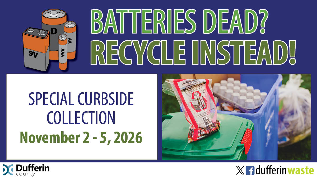 Battery bag on top of green bin
