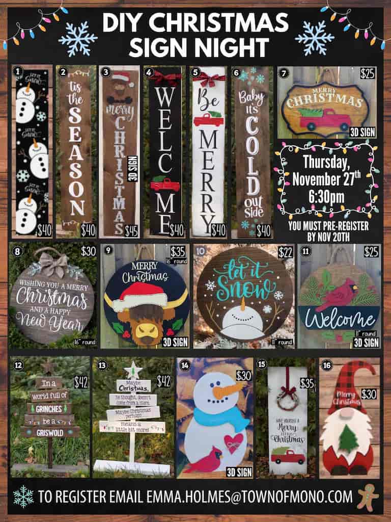 DIY Christmas Sign Night Promotional Poster Showing all the signs that can be selected