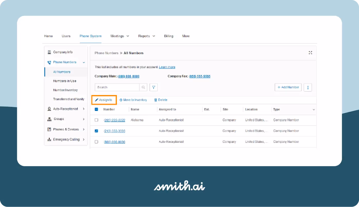 Ring central automated phone system interface. 