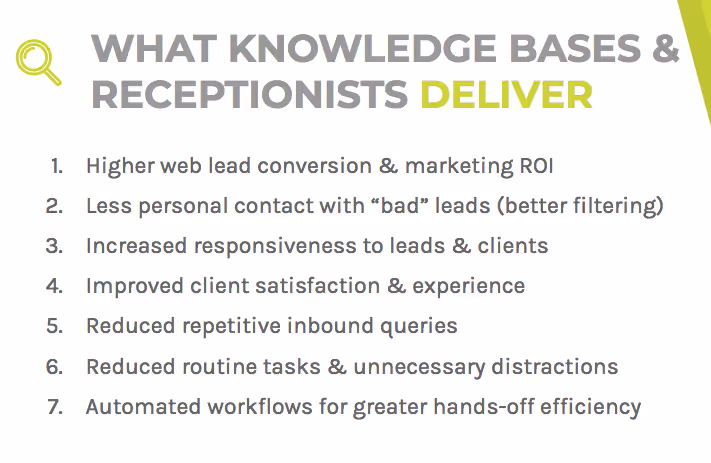 Knowledge bases and receptionists can improve your business in a multitude of areas