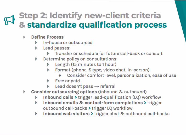 Identify new client criteria and standardize qualification process