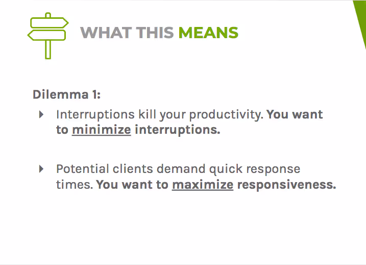 Dilemma one says that interruptions kill productivity and that leads demand a quick response