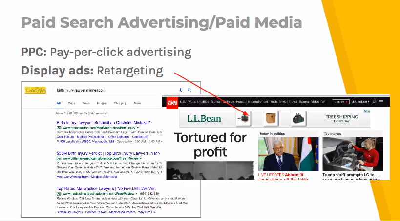 Example of paid search advertising and paid media