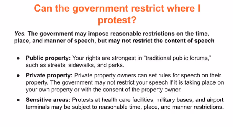 Can the government restrict where I protest? Yes, they can, within reason.