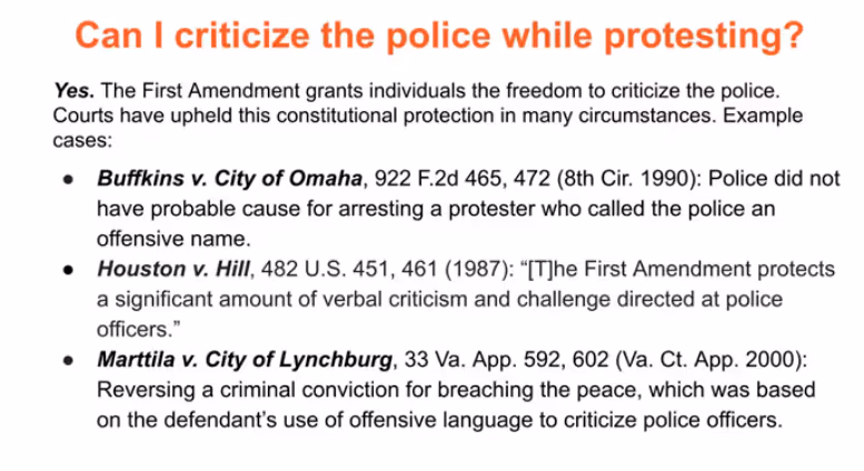 Can I criticize the police while protesting? Absolutely.