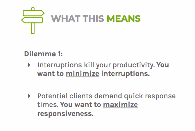 Dilemma one says you should limit interruptions and respond quickly to potential clients