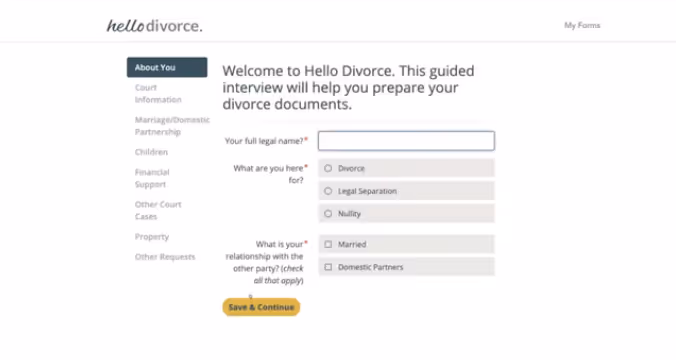 HelloDivorce's basic intake questionnaire