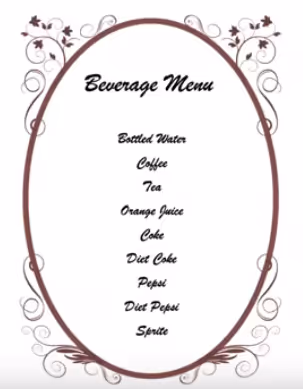 Beverage menu example