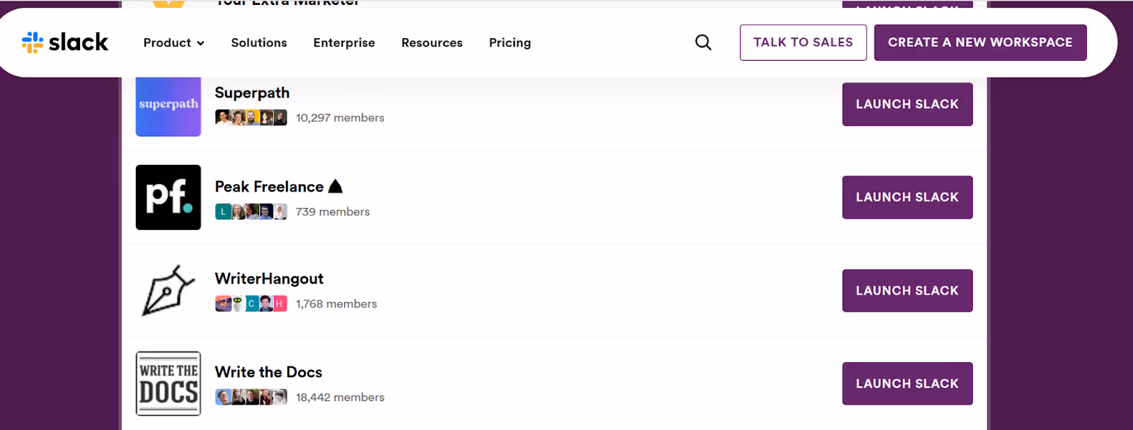 Example of different communities on Slack
