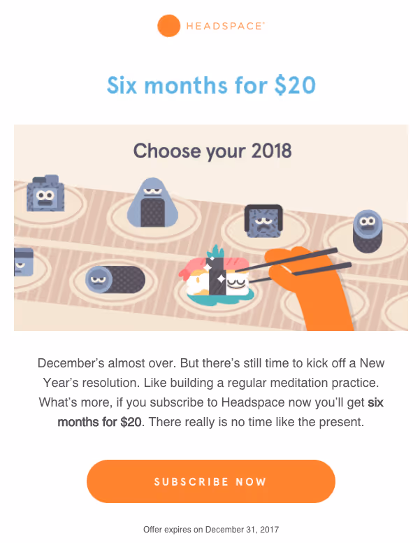 Headspace example of marketing email with graphics