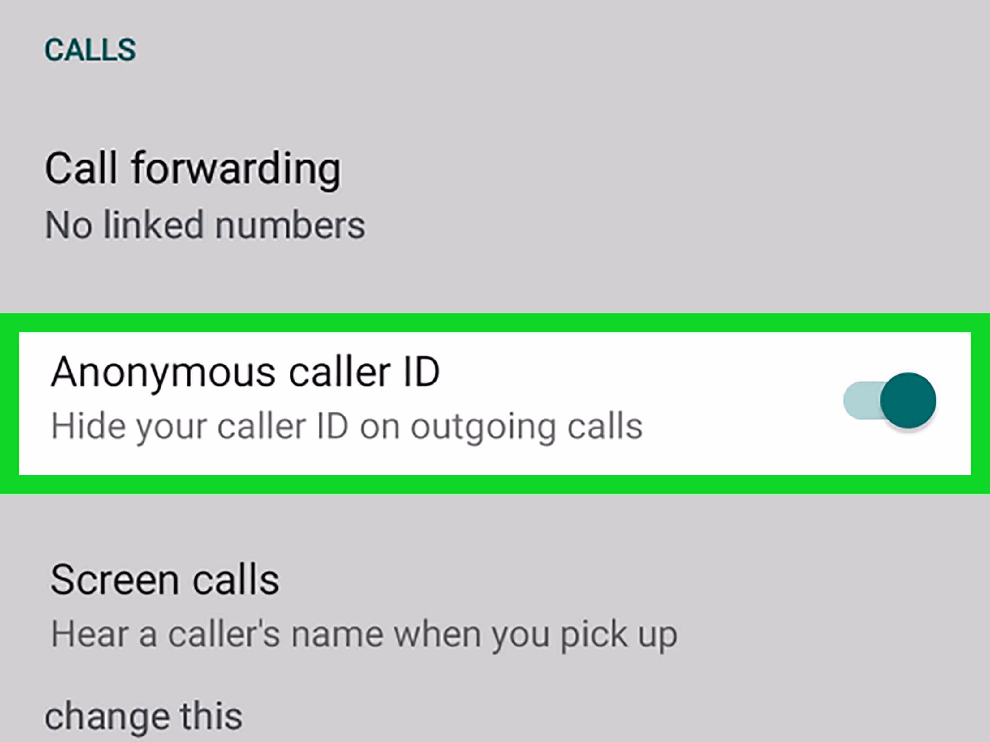 iPhone anonymous caller ID button toggled off