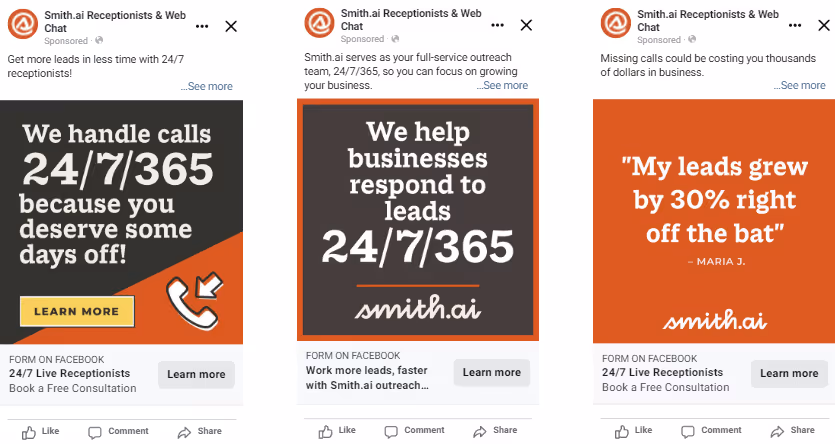 Smith.ai Facebook ad examples