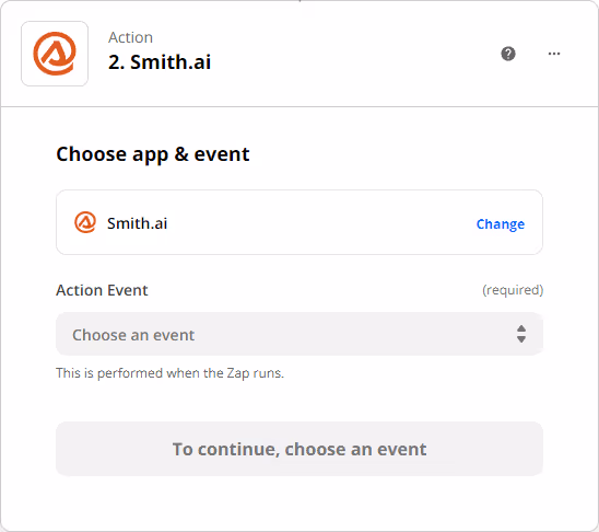 Setting up the Zap action