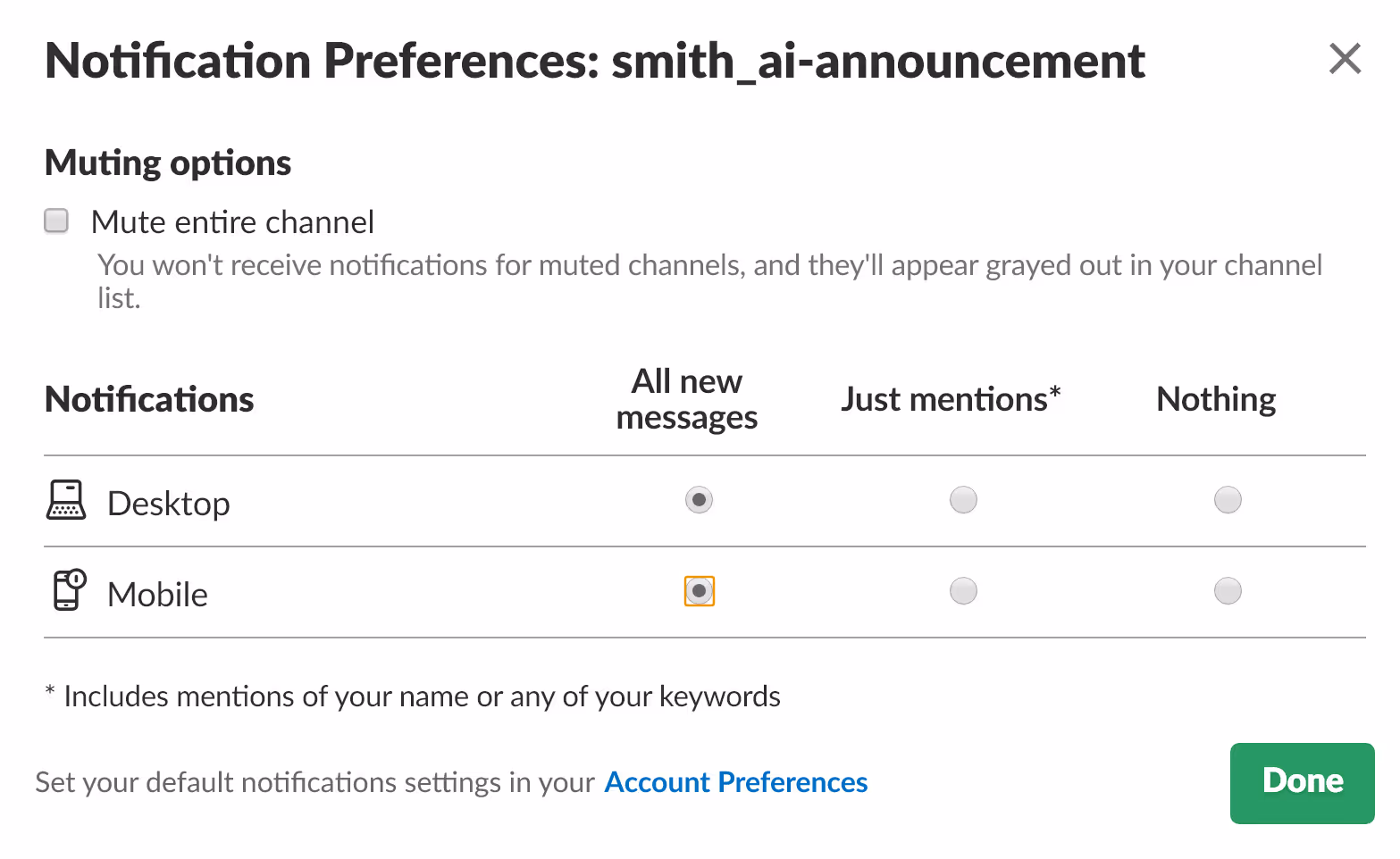slack notification preferences