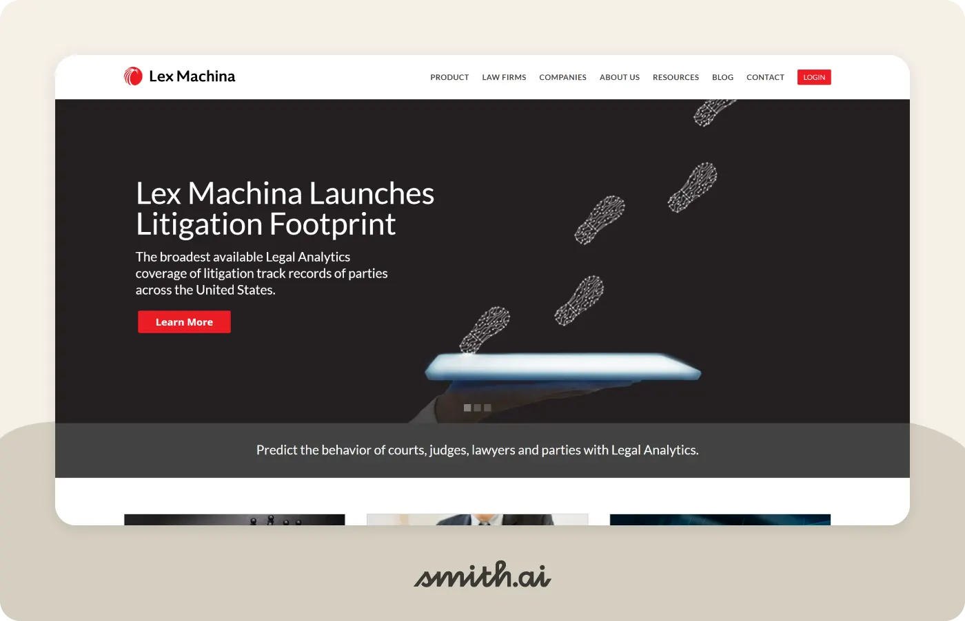 Screenshot of Lex Machina's homepage.