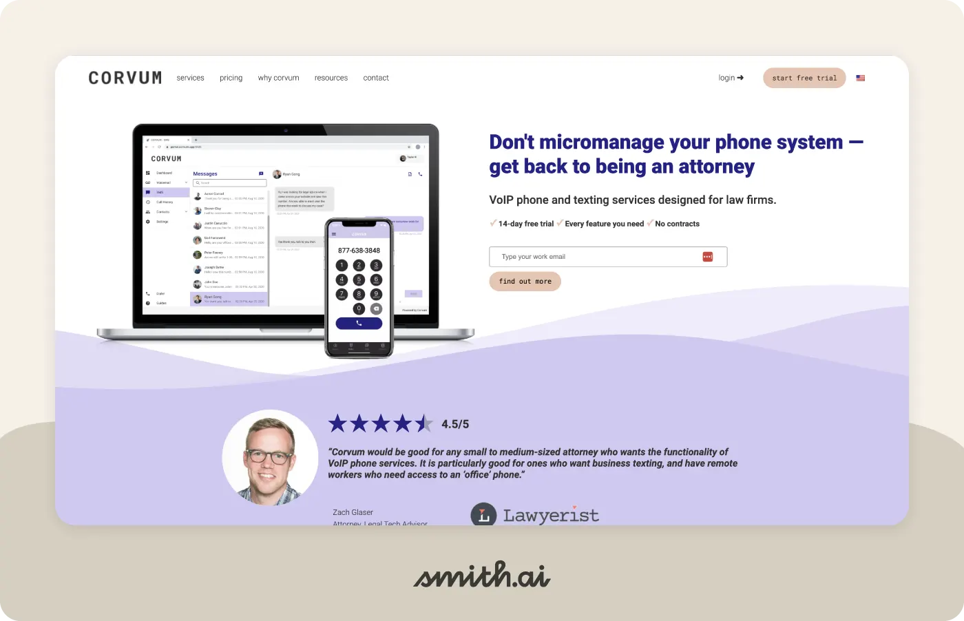 Screenshot of the Corvum homepage.