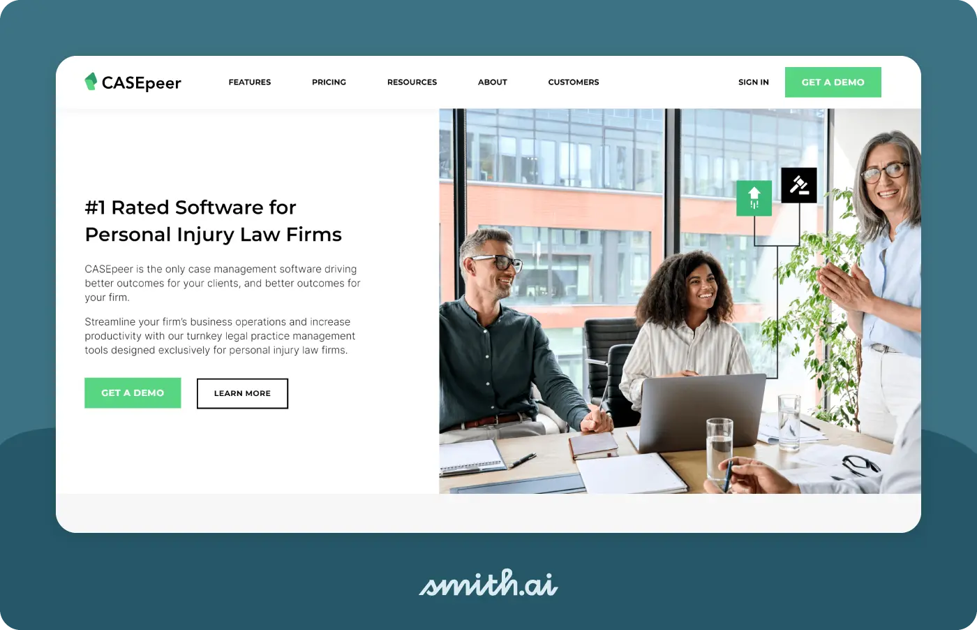 Image of the CASEpeer homepage for their case management software.