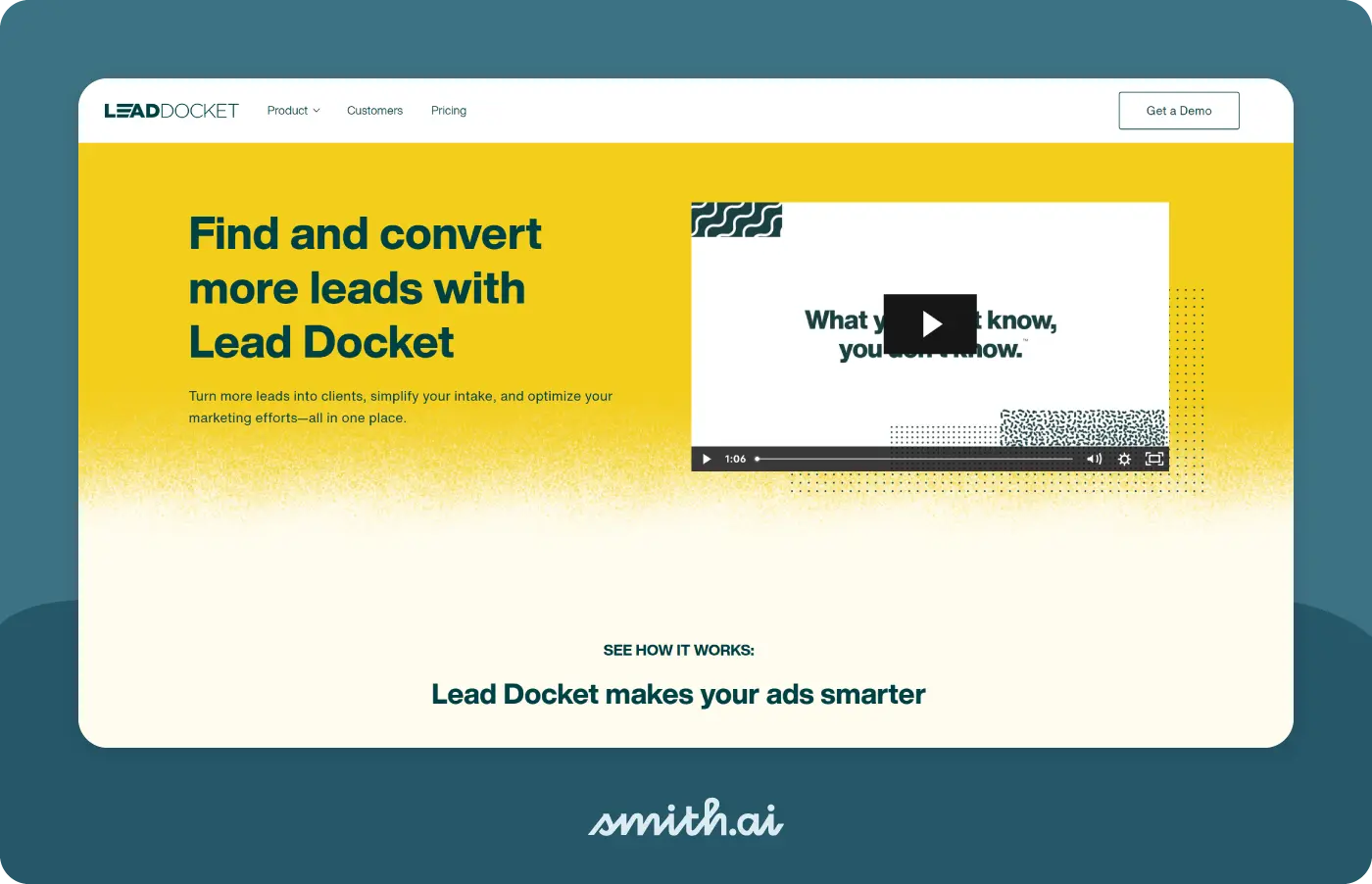 Image of Lead Docket homepage for their legal intake software.