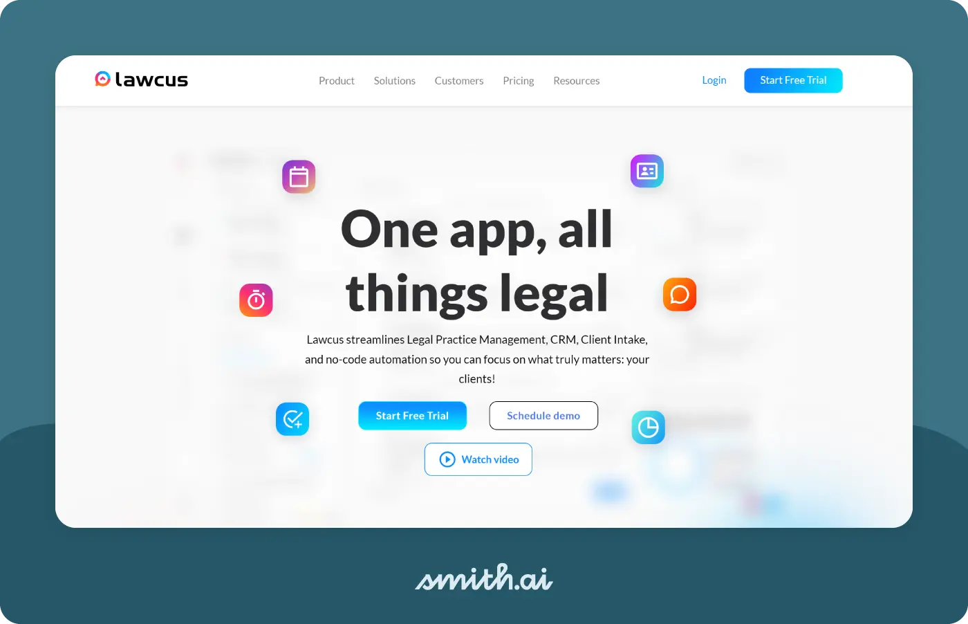 Image of the Lawcus homepage for their legal intake software.