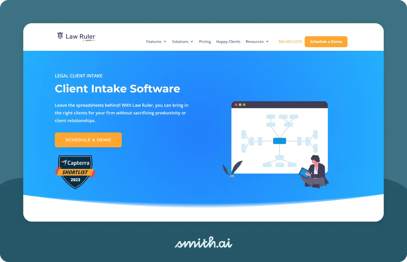 Image of the landing page for Law Ruler client intake software.