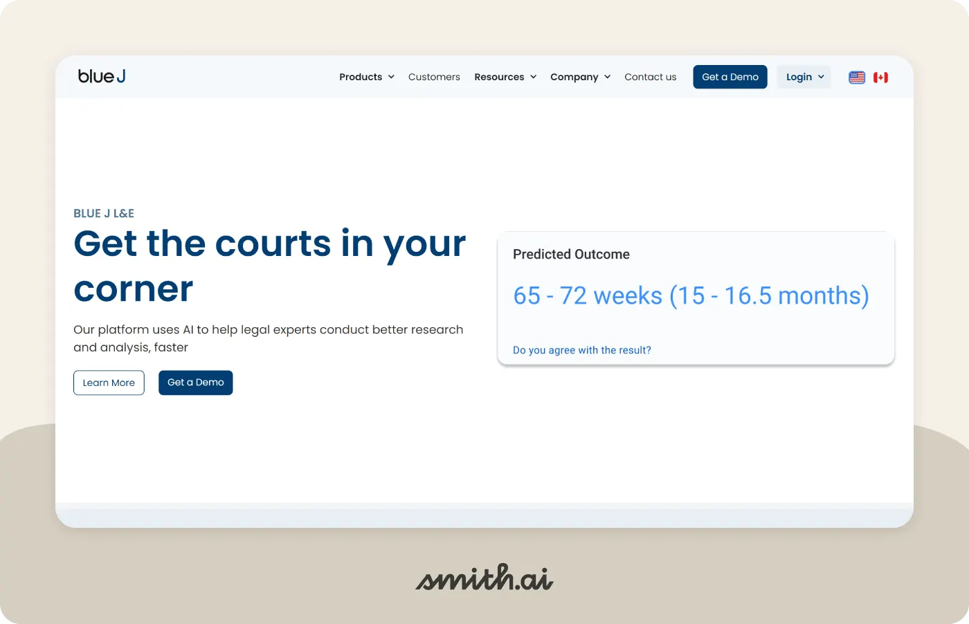 Screenshot of the Blue J L&E landing page.