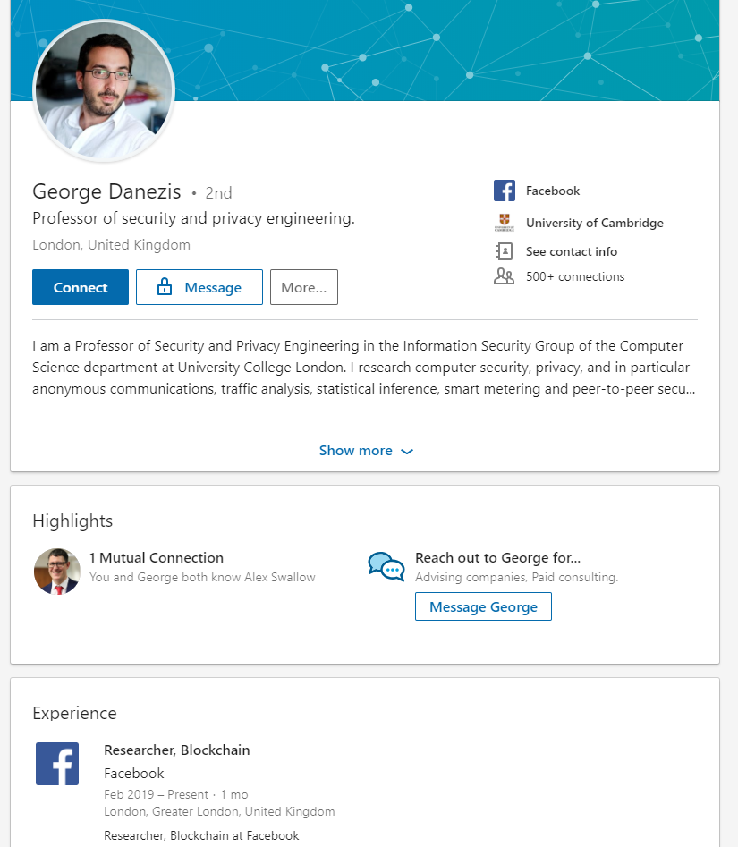 Though the news hasn't been officially announced yet, several folks from Chainspace have already made it publicly known that they're now working at Facebook.