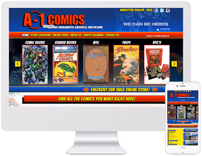 Graphic of A-1 Comics mobile-friendly website 