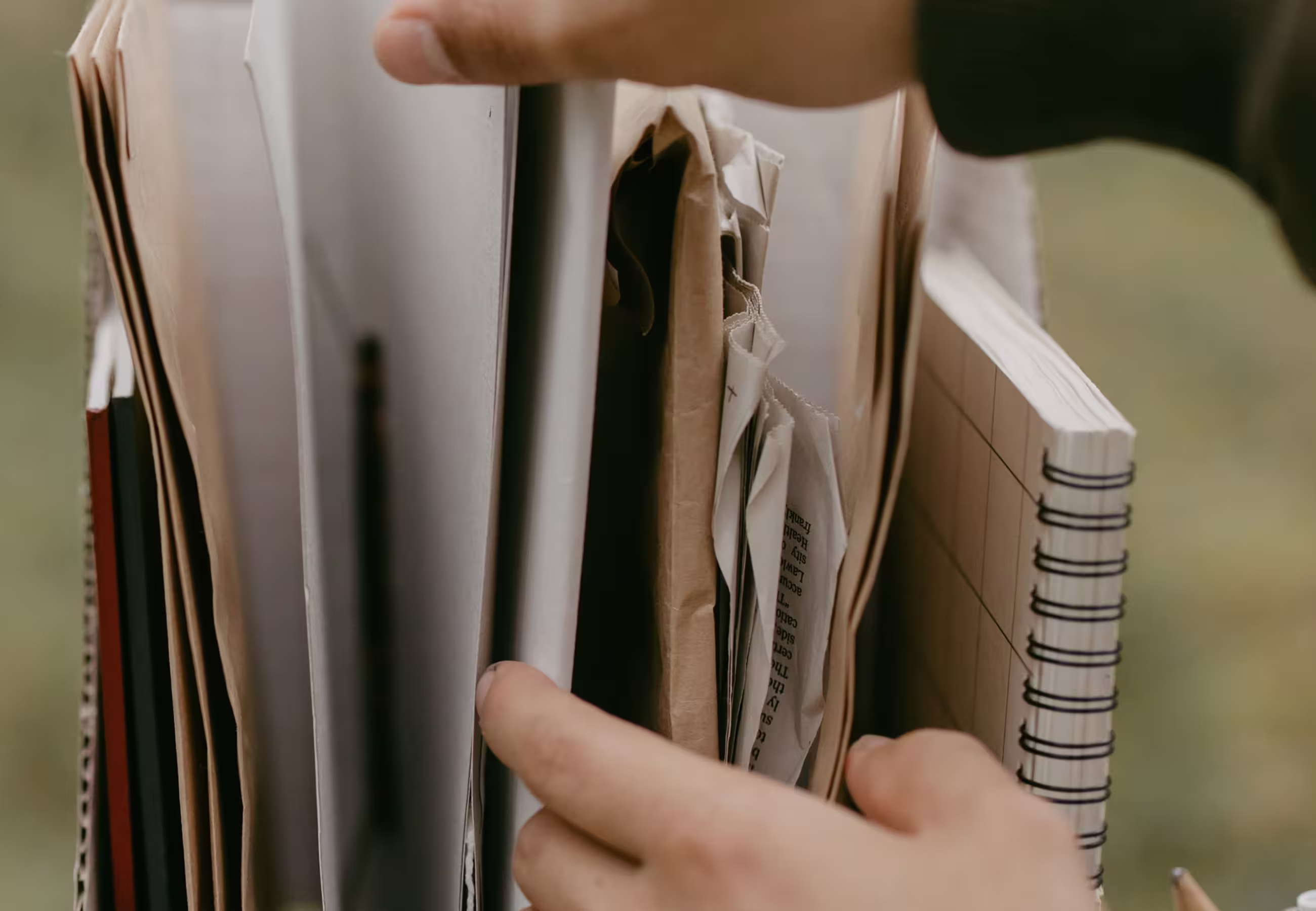 Legal documents and files in an office