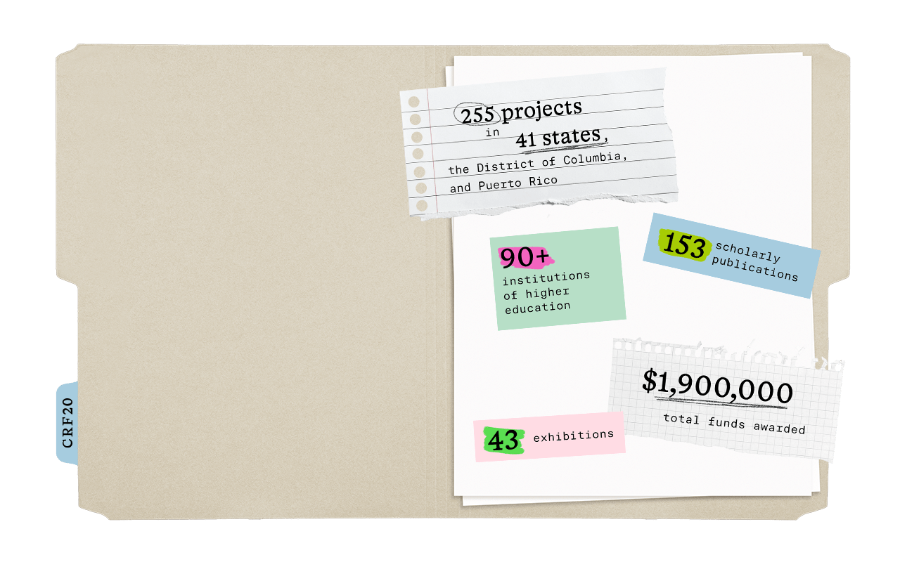 255 projects in 41 states, the District of Columbia, and Puerto Rico: over 90 institutions of higher education, 153 scholarly publications, 43 exhibitions, and $1,900,000 total funds awarded.