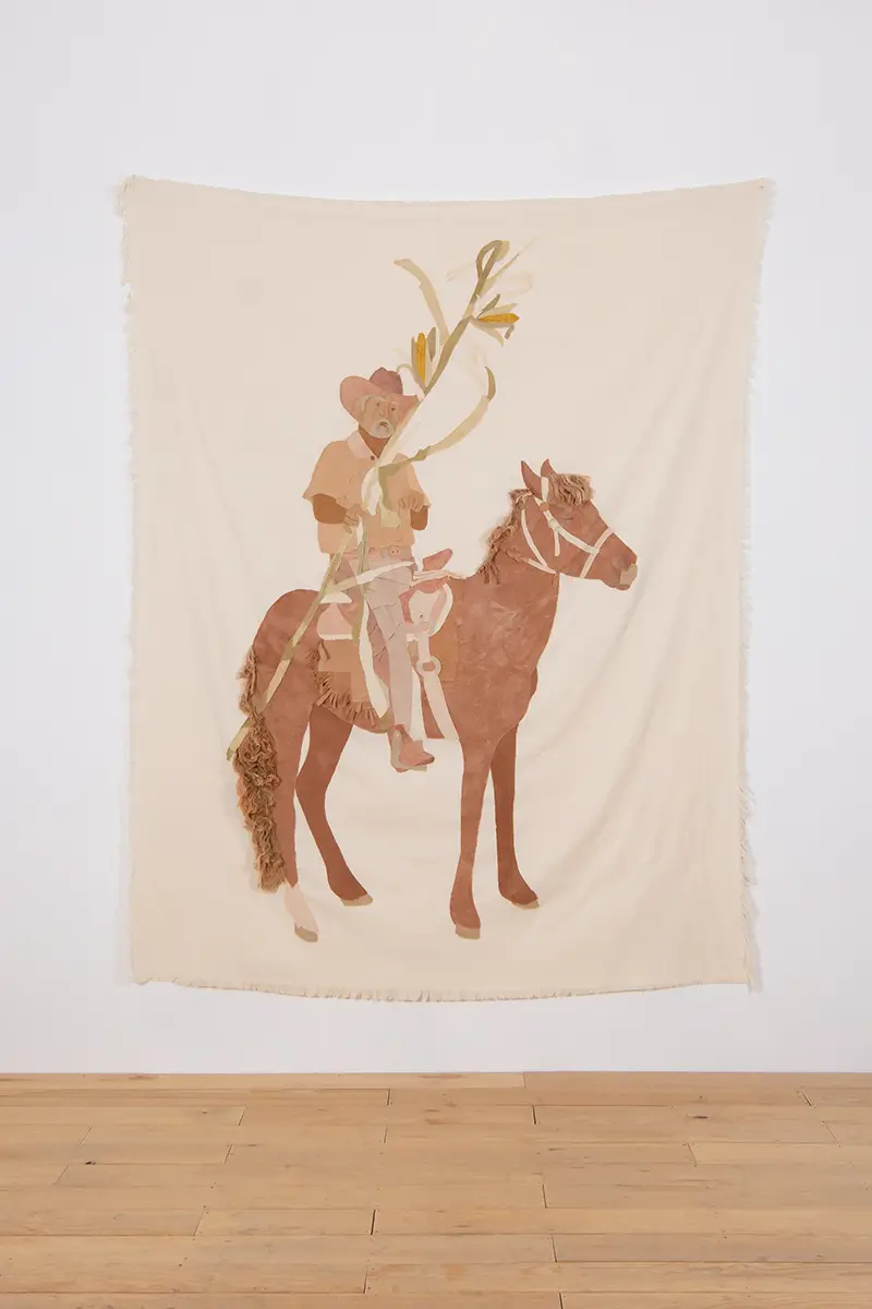 Fernando Laposse, "Saul," 2023, cotton dyed with avocado and marigold flower, 94-1/2 × 74 3/4 in. Courtesy of the artist.