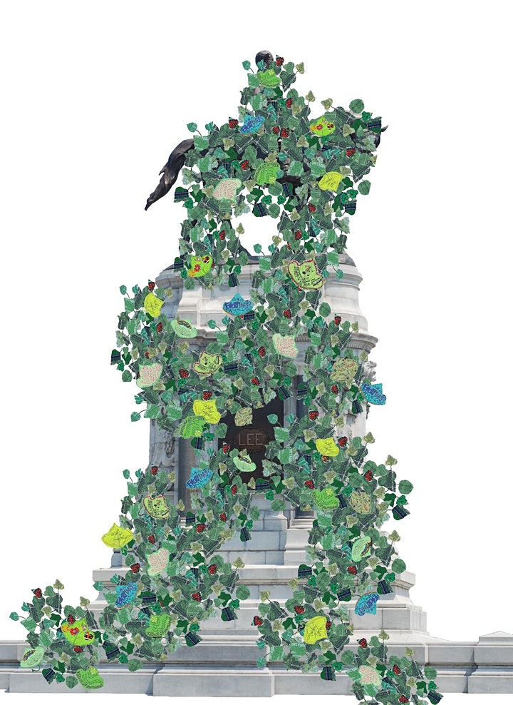 collage with leaves growing on a US monument