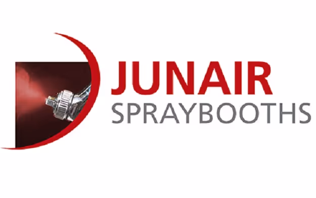 Logo displaying "Junair Spraybooths" with an image of a spray gun releasing red paint.