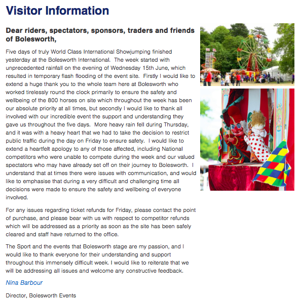 Visitor information of Bolesworth Events