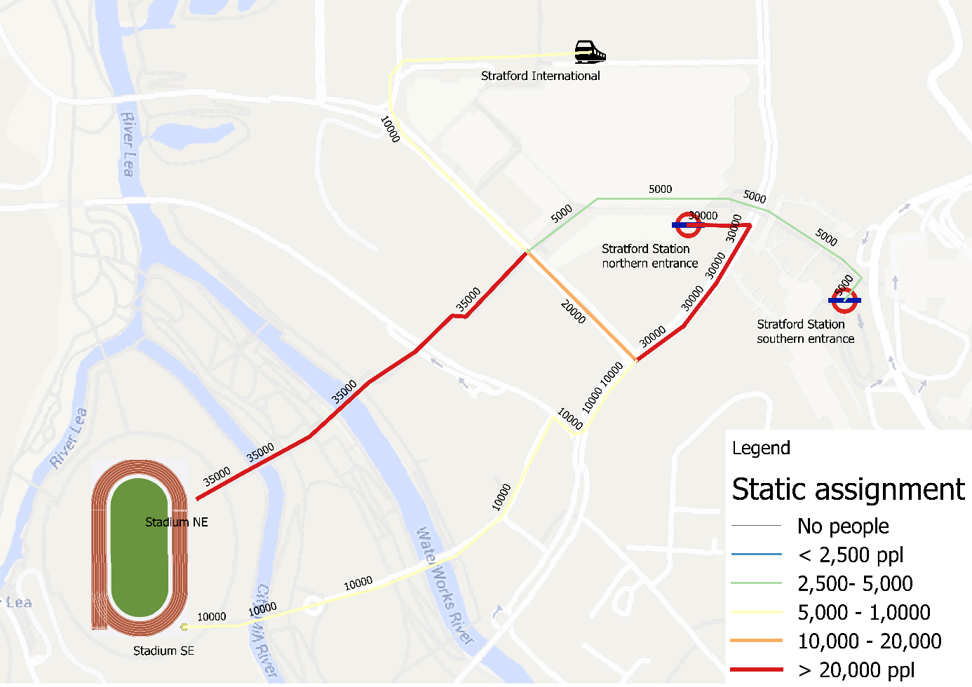 Olympic Stadium Pedestrian Modelling: Static assignment of the pedestrian flow across the Olympic Park