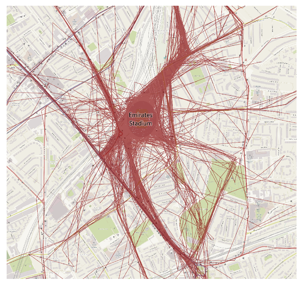 The image shows the final approach of supporters attending the derby clash at the Emirates Stadium in November. 