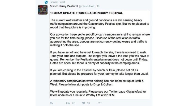 Twitter feed of Glastonbury Festival 