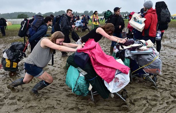 Struggling to move in the mud at a Festival