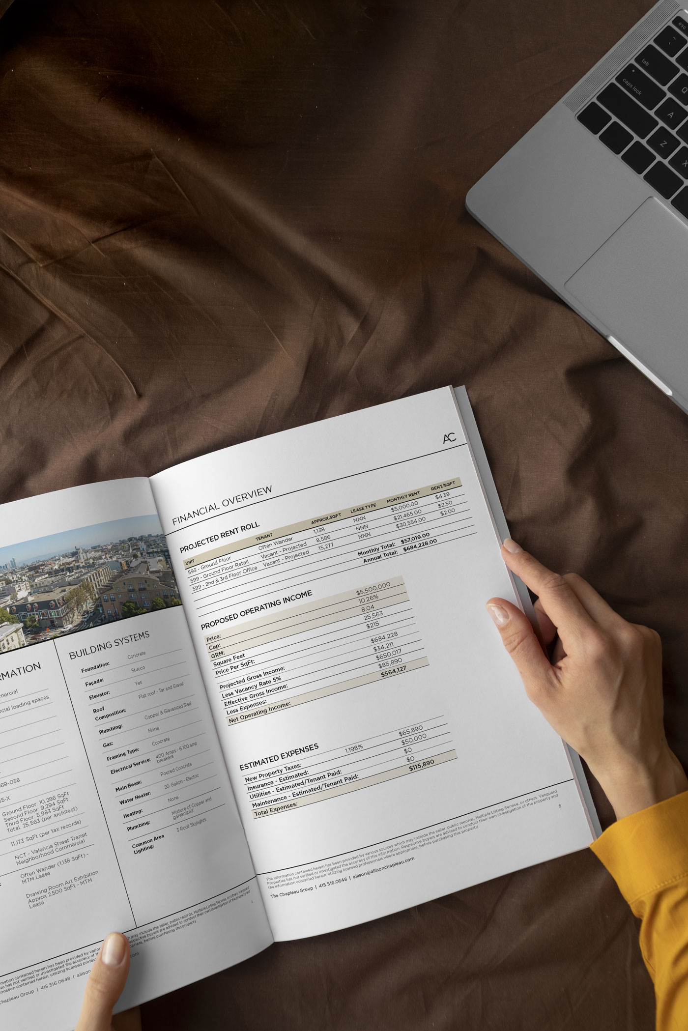 Property Marketing Package open to reveal property financial details