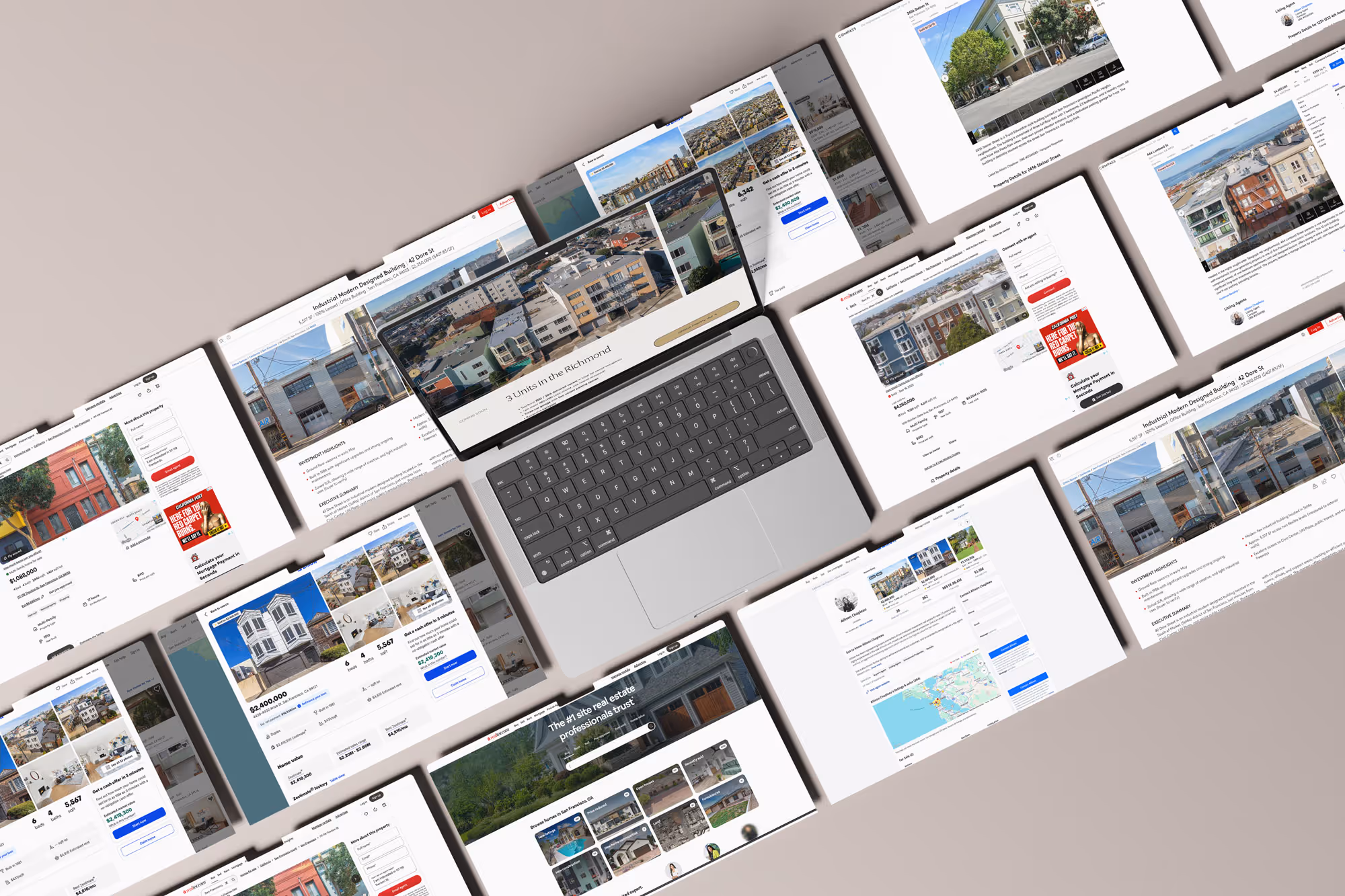 Screenshots of property listing pages