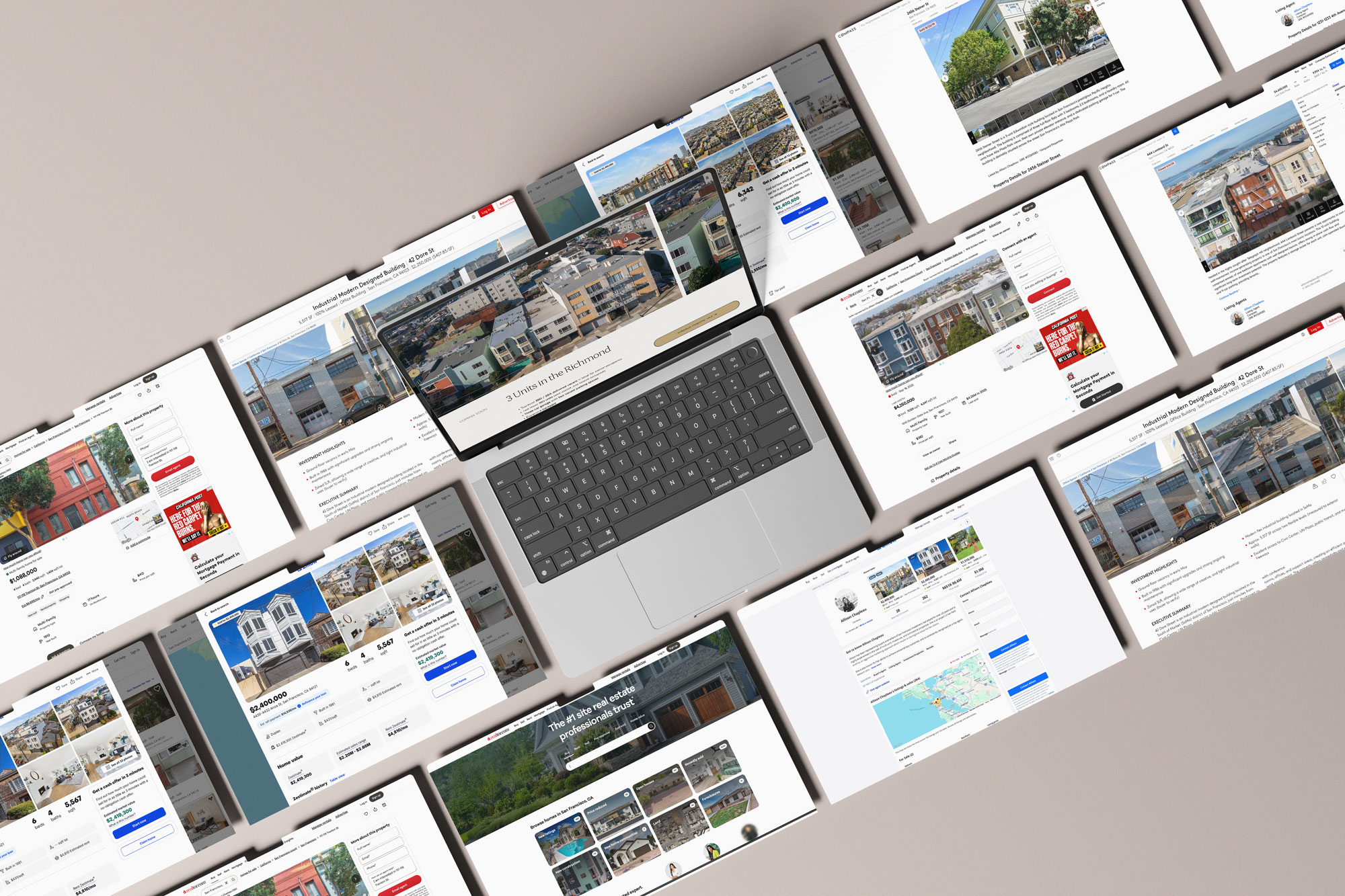 Screenshots of property listing pages