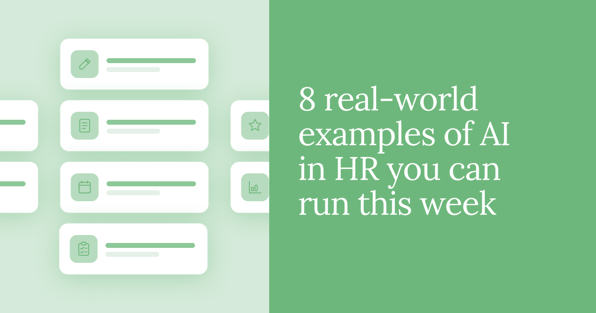 HR professional reviewing AI-assisted workflows for recruiting, performance reviews, onboarding, and workforce analysis.